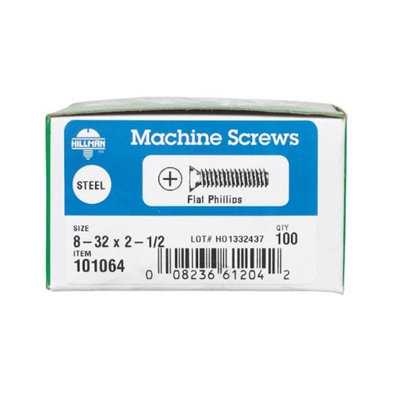 Hillman #8-32 x 2-1/2 in Phillips Flat Machine Screw, Zinc Plated Steel 77103 - main